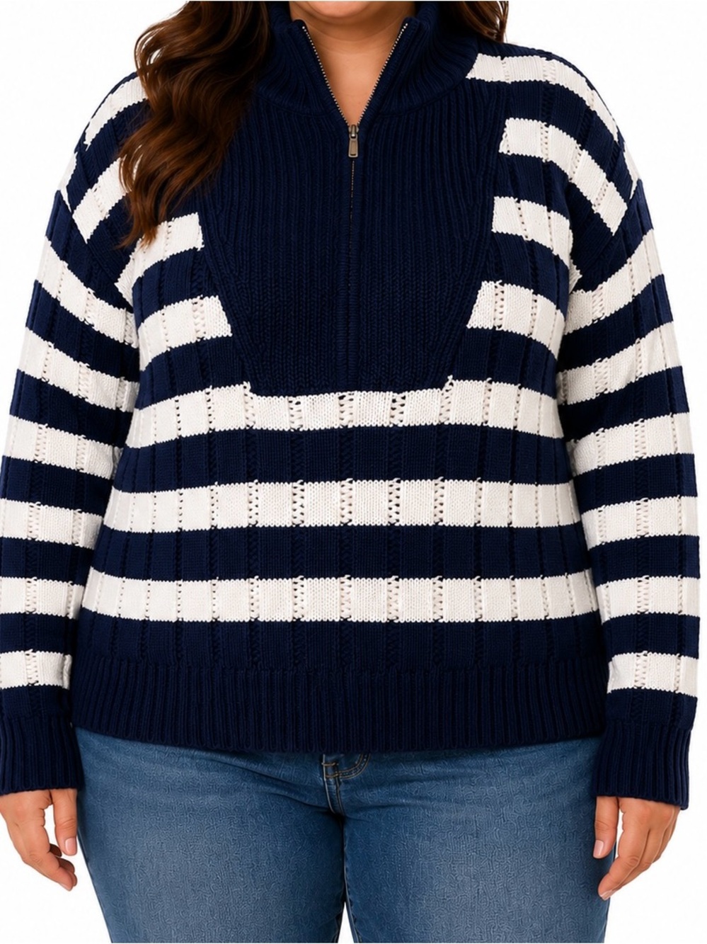 A new day Navy and White Striped Half-Zip Turtleneck Sweater size 1X NWT